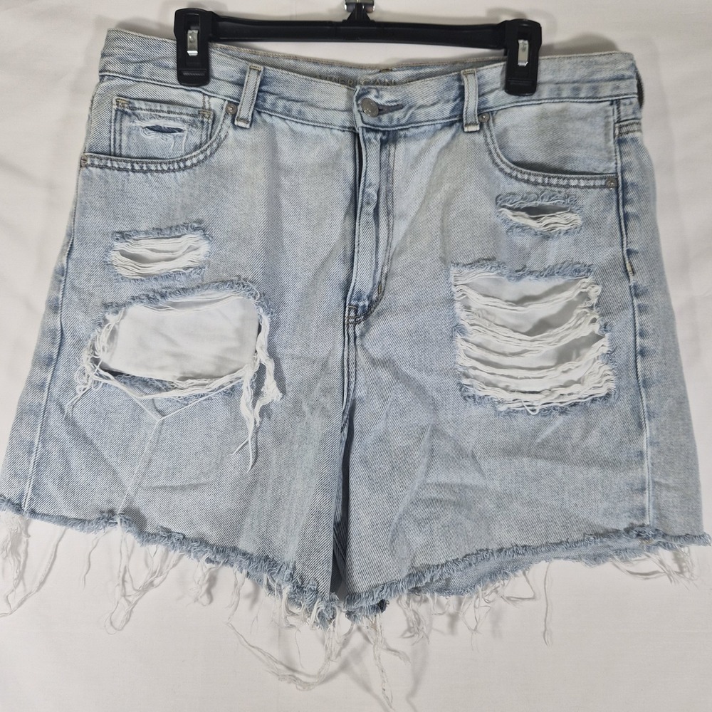 American Eagle Distressed Denim Shorts Light Wash High Rise Raw Hem Cutoff...